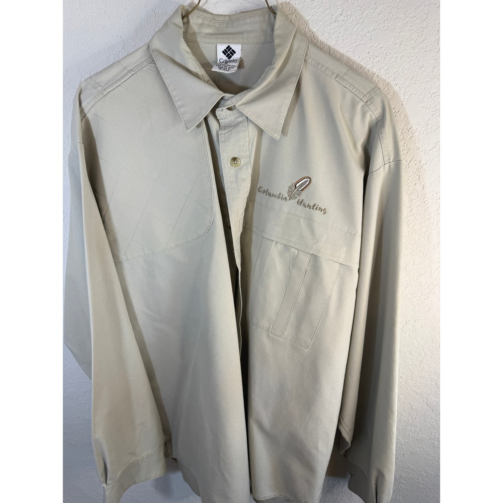Columbia Hunting Shirt Mens Medium Tan Khaki‎ Cotton Shooting Patch Vented Back